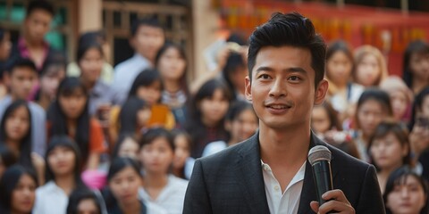 Dynamic speaker addressing audience, utilizing rule of thirds technique