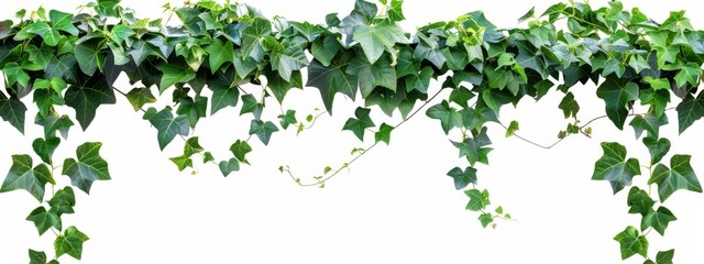  A white wall with hanging green foliage against another white wall, set before a white backdrop