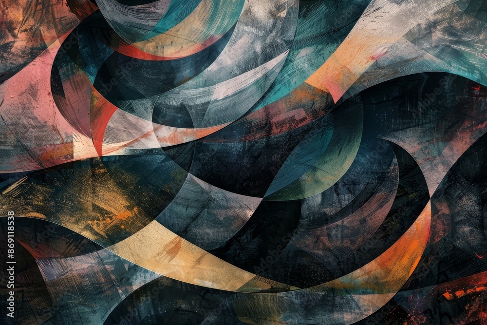 Poster dynamic abstract painting featuring an array of vivid colors and varied shapes in motion, abstract p