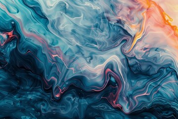 Obraz premium Abstract painting featuring dynamic blue and orange swirls and lines creating a sense of movement, Abstract patterns that evoke a sense of movement and endurance