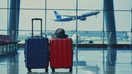 The luggage and airplane window