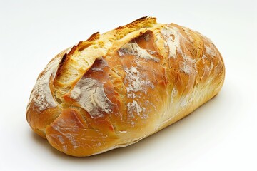 Rustic brown bread loaf. Traditional French baguette. Healthy breakfast with wheat flour crust. Homemade organic grain meal. Fresh dough and crusty yeast. Whole wooden table with