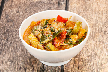 Thai red spicy curry with chicken