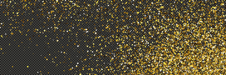 Gold glittering dust with stars on transparent backdrop