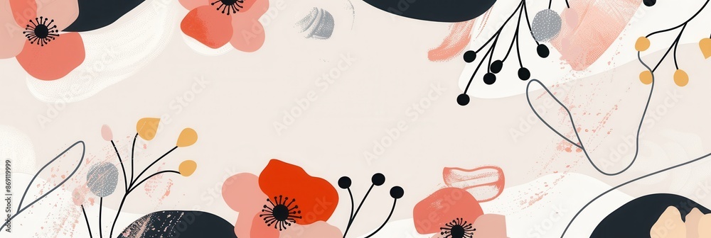 Poster Abstract floral pattern featuring bold geometric shapes in a soft color palette. Ideal for modern design and architectural studios. Generative AI