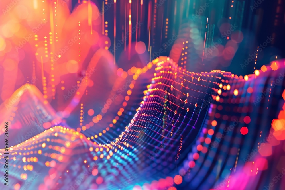Poster abstract representation of colorful lights and lines blending in a blurry composition, abstract shap