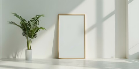 3D Rendering of Empty Wooden A4 Frame Mockup for Interior Background. Concept Interior Design, A4 Frame Mockup, Wooden Frame, Empty Frame, 3D Rendering