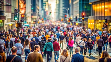 Obraz premium Urban Street Crowd Blur: A blurred background of a busy city street with a crowd of people walking, suitable for urban and lifestyle themes. 