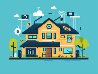 Modern Home Security System Protection and Safety in a Minimalist Flat Style