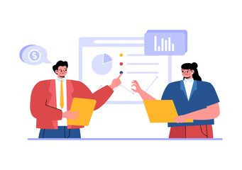 Business Audit Documents Vector Illustration with Charts, Accounting, Calculations, and Financial Report Analytics on a Flat Cartoon Background