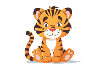 cute tiger cartoon posing, isolated on a white background. Cute tiger standing pose isolated on white background. Flat style funny vector illustration. Tiger character in flat style. 