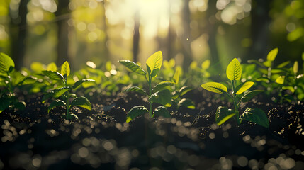Obraz premium Small plant sprouting from soil, symbol of growth and new beginnings against a green background