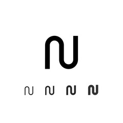 Technical digital font, cyber space alphabet, set of five different thicknesses of the trendy modern letter N (thin, regular, bold, thick) made futuristic style, vector illustration 10EPS