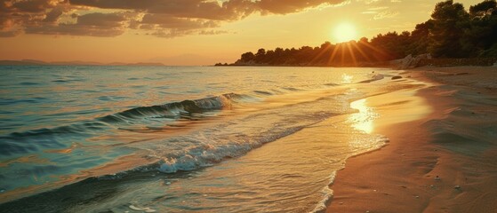 Tranquil Sunset Glow on Secluded Summer Beach