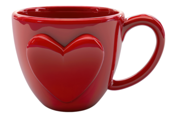 Cup with red heart isolated on transparent background