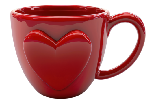 Cup with red heart isolated on transparent background