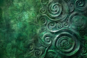 Various shades of green swirls create a captivating pattern on a green background, Abstract swirls and patterns in various shades of green on a textured background