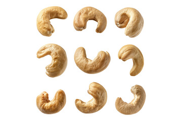 Detailed Cashew nuts set isolated on transparent background