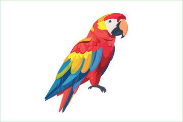 cute parrot bird cartoon posing, isolated on a white background, Flat style cartoon vector illustration. Tropical Cool Bird Red Parrot Macaw. Cartoon red parrot on a white background. 