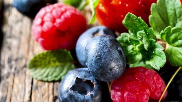 fresh berries fruits on wood background