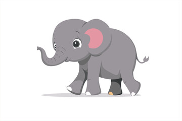 Obraz premium cute elephant cartoon walking, isolated on a white background, Flat style cartoon vector illustration. cute elephant walking happy. isolated cartoon animal illustration. Flat Logo of Vector Elephant. 