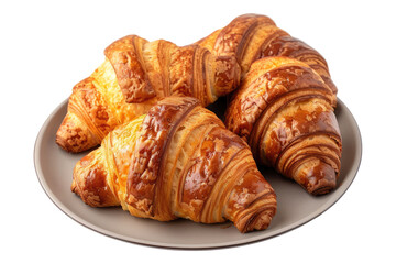 Freshly baked croissant in plate isolated on transparent background