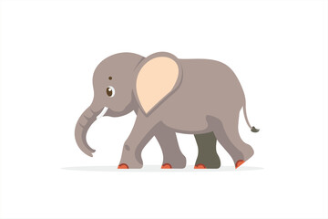 Obraz premium cute elephant cartoon walking, isolated on a white background, Flat style cartoon vector illustration. cute elephant walking happy. isolated cartoon animal illustration. Flat Logo of Vector Elephant. 