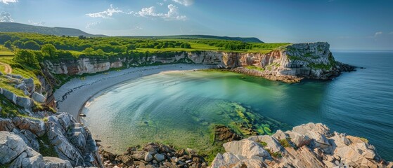 Majestic Cliff Overlooking a Picturesque Summer Beach Horizon