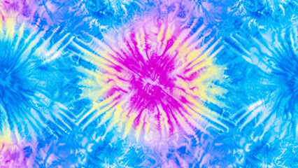 Fototapeta premium Tie dye shibori psychedelic 60s, 70s pattern. Watercolor vivid abstract texture. Tie Dye colourful background. Hand drawn ornamental. Print for textile, fabric, wallpaper
