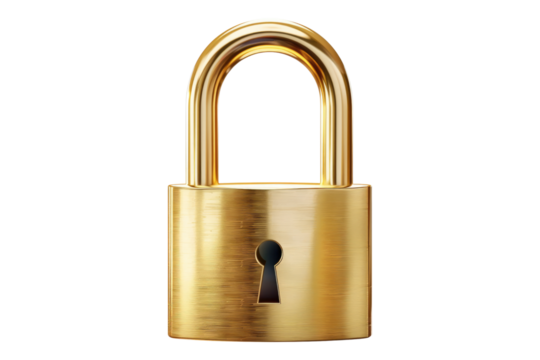 Golden padlock isolated on transparent background