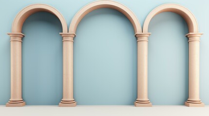 Spacious room with blue wall and pillars