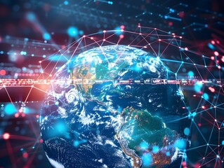Digital Global Network and Connectivity Concept with Earth Sphere and Cyber Technology Exchange