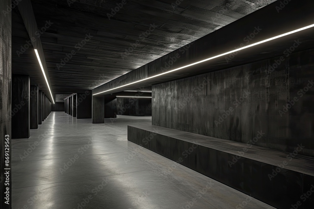 Poster dark concrete empty room interior with light from window