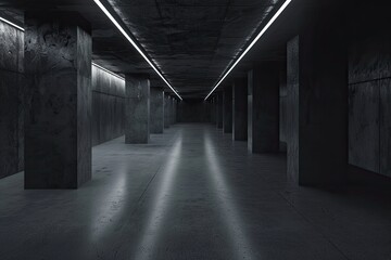 Dark concrete empty room interior with light from window