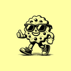 ginger bread cookie mascot wear sunglasses walking hand drawn art style vector illustration