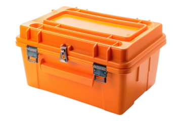 Orange plastic tool box isolated on transparent background