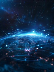 Obraz premium Digital Global Connectivity and High Speed Data Transfer Network on Futuristic Earth Visualization