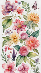 Watercolor illustration of coquette aesthetic elements png on background