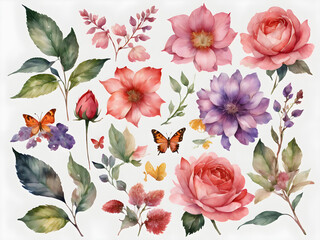 Watercolor illustration of coquette aesthetic elements png on background