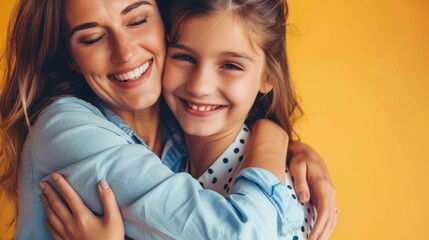 The mother and daughter hug.