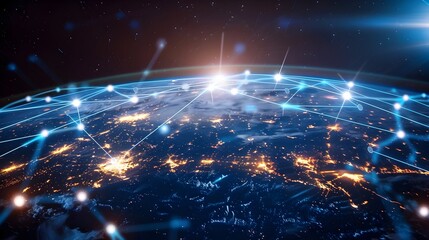 Fototapeta premium Vibrant Digital Globe Showcasing Global Network Connectivity and High Speed Data Transfer