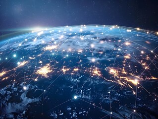 Digital World Globe Showcasing Global Network Connectivity and High Speed Cyber Technology for