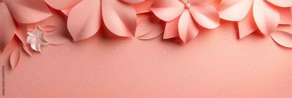 Poster minimalist geometric paper flower arrangement on a peach background, ideal for modern design and arc