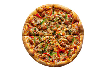 Pizza wit chicken and vegetable isolated on transparent background