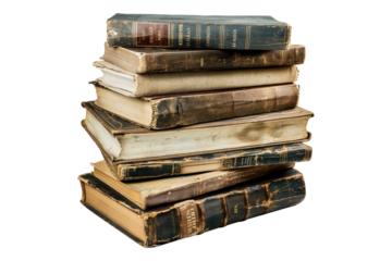 Pile of old books isolated on transparent background