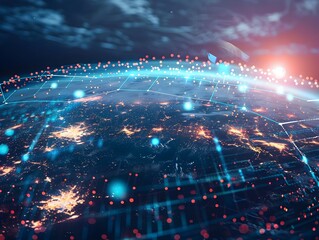 Fototapeta premium Glowing Digital Globe Representing Global Network Connectivity and Cyber Technology