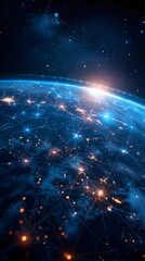 Futuristic Global Network and Connectivity Visualization on Earth with Clear Space