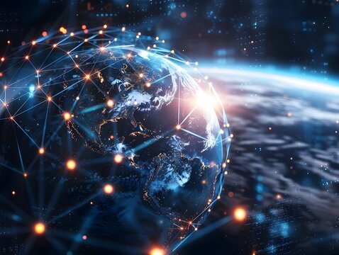 Futuristic Digital Globe Representing Global Network Connectivity and Worldwide Data Exchange