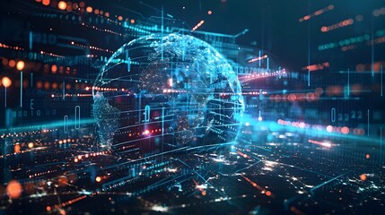 Digital World Globe Concept Showcasing Global Network Connectivity and High Speed Data Transfer