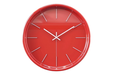 Red wall clock isolated on transparent background